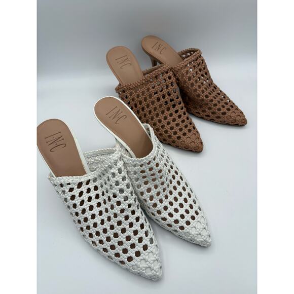 INC Celestia Woven Mule Heels White & Tan Size 9 - Picture 1 of 6